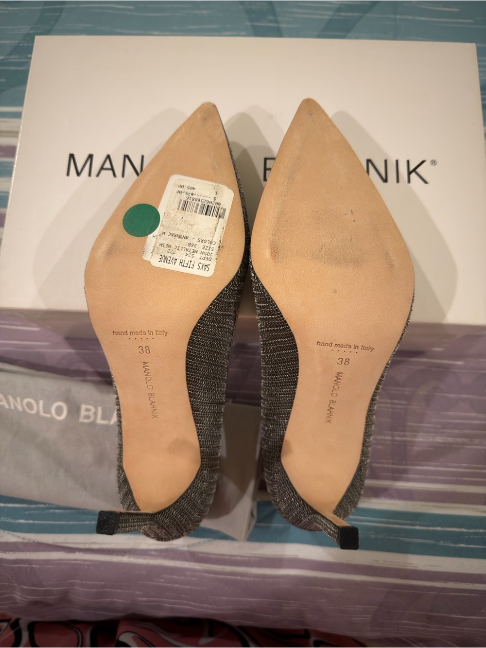 Manolo Blahnik Black Textured Pointed-Toe Stiletto Pumps - Picture 4 of 5